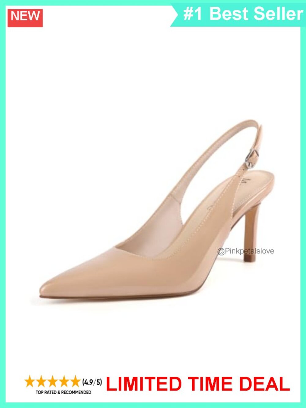 Pointed Toe Stiletto Slingback Heels Adjustable Strap Pumps